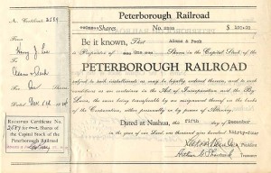 Peterborough Railroad - Stock Certificate